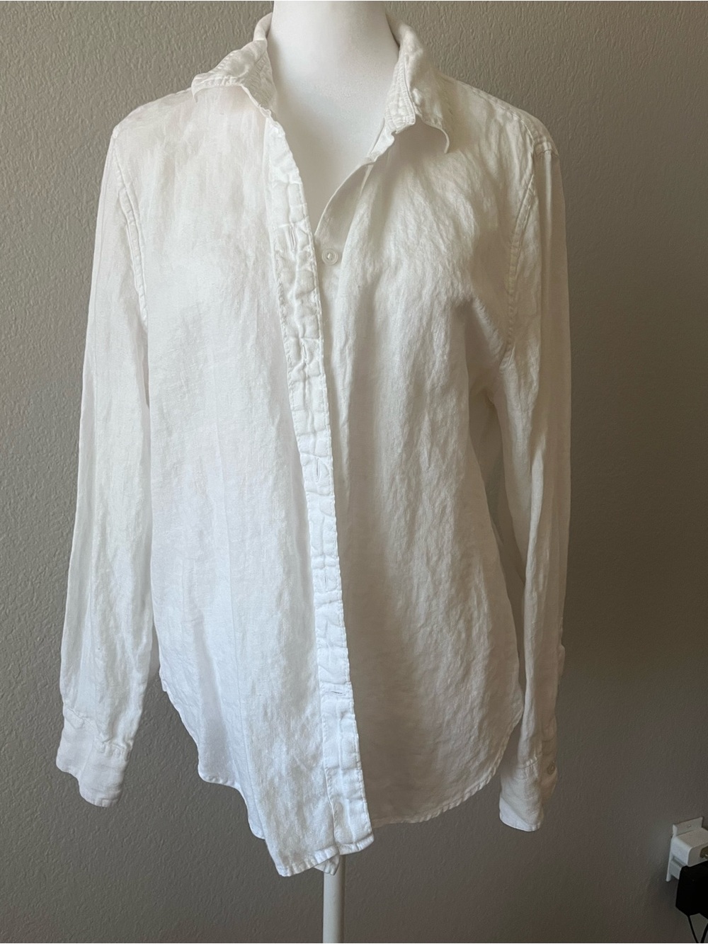 J. Crew White Irish Linen Shirt Label Detail